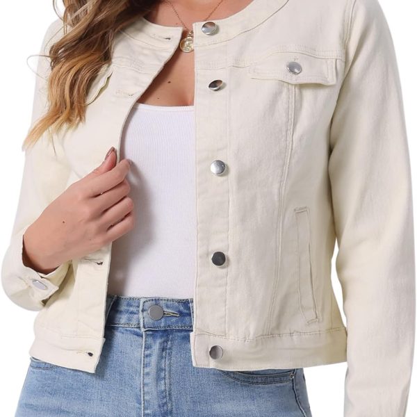 Denim Jacket Collarless Round Neck Jean Jackets image 1
