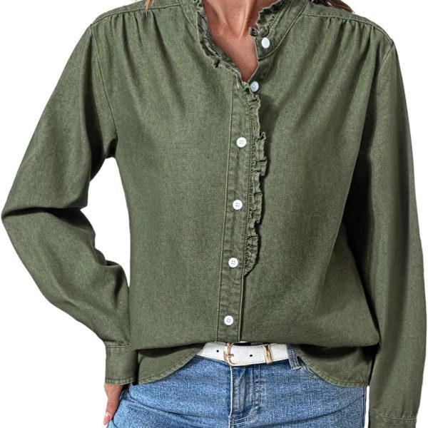 Button Ruffled Edge Denim Shirt image 1