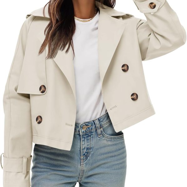 Cropped Trench Coat Lapel Double Short Jacket Outwear image 1