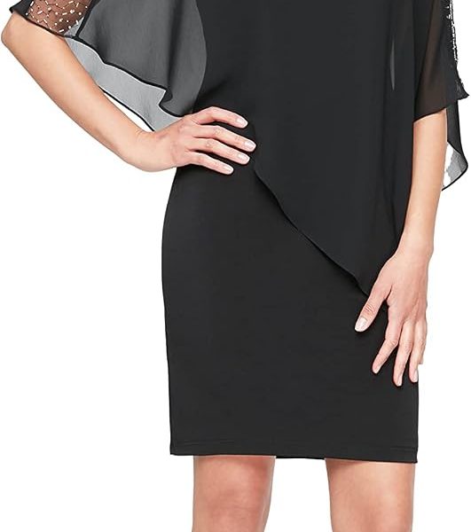 S.L. Fashions Short Chiffon Beaded Capelet Dress image 1