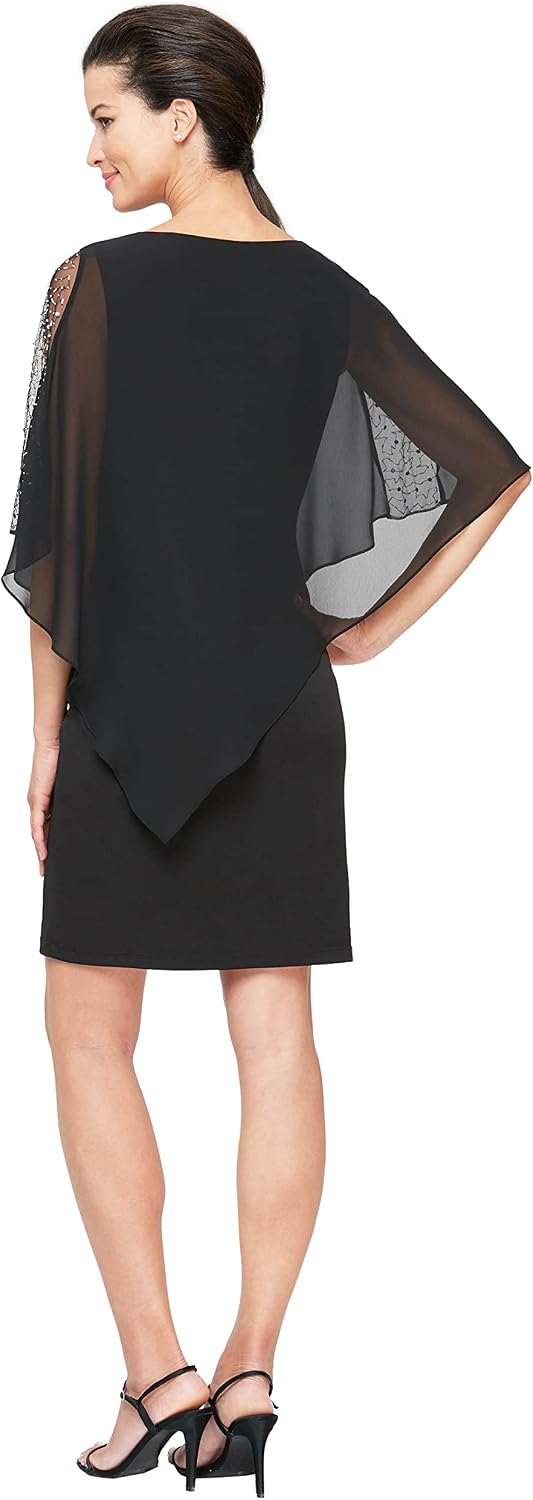 S.L. Fashions Short Chiffon Beaded Capelet Dress image 2